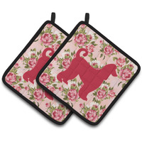 "Caroline's Treasures Afghan Hound Shabby Chic Pink Roses Pair of Pot Holders BB1066-RS-PK-PTHD, 7.5HX7.5W, Multicolor"