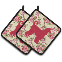 "Caroline's Treasures Afghan Hound Shabby Chic Yellow Roses Pair of Pot Holders BB1066-RS-YW-PTHD, 7.5HX7.5W, Multicolor"