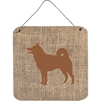 "Caroline's Treasures BB1067-BL-BN-DS66 Shiba Inu Burlap and Brown Aluminum Metal Wall or Door Hanging Prints, 6 x 6"", Multicolor"
