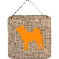 "Caroline's Treasures BB1067-BL-OR-DS66 Shiba Inu Burlap and Orange Aluminum Metal Wall or Door Hanging Prints, 6 x 6"", Multicolor"
