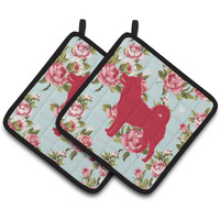 "Caroline's Treasures Shiba Inu Shabby Chic Blue Roses Pair of Pot Holders BB1067-RS-BU-PTHD, 7.5HX7.5W, Multicolor"