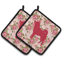 "Caroline's Treasures Shiba Inu Shabby Chic Pink Roses Pair of Pot Holders BB1067-RS-PK-PTHD, 7.5HX7.5W, Multicolor"