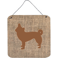 "Caroline's Treasures BB1068-BL-BN-DS66 Chihuahua Burlap and Brown Aluminum Metal Wall or Door Hanging Prints, 6 x 6"", Multicolor"