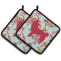 "Caroline's Treasures Chihuahua Shabby Chic Blue Roses Pair of Pot Holders BB1068-RS-BU-PTHD, 7.5HX7.5W, Multicolor"