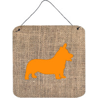 "Caroline's Treasures Corgi Burlap and Orange Aluminum Metal Wall or Door Hanging Prints, 6 x 6"", Multicolor"
