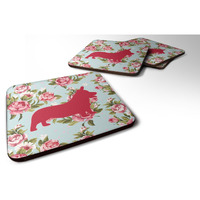 "Caroline's Treasures BB1069-RS-BU-FC Corgi Shabby Chic Blue Roses Foam Coasters (Set of 4), 3.5"" H x 3.5"" W, Multicolor"