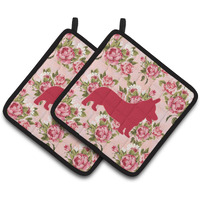 "Caroline's Treasures BB1069-RS-PK-PTHD Corgi Shabby Chic Pink Roses Pot Holders (1 Pair), 7.5"" x 7.5"", Multicolor"