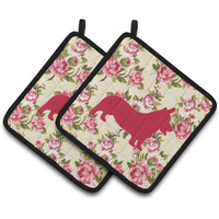 "Caroline's Treasures Corgi Shabby Chic Yellow Roses Pair of Pot Holders BB1069-RS-YW-PTHD, 7.5HX7.5W, Multicolor"