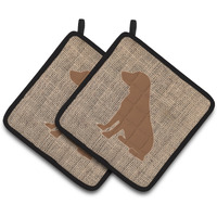 "Caroline's Treasures Boykin Spaniel Faux Burlap & Brown Pair of Pot Holders BB1070-BL-BN-PTHD, 7.5HX7.5W, Multicolor"