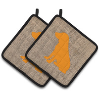 "Caroline's Treasures Boykin Spaniel Faux Burlap & Orange Pair of Pot Holders BB1070-BL-OR-PTHD, 7.5HX7.5W, Multicolor"