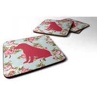"Caroline's Treasures BB1070-RS-BU-FC Boykin Spaniel Shabby Chic Blue Roses Foam Coasters (Set of 4), 3.5"" H x 3.5"" W, Multicolor"