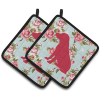 "Caroline's Treasures Boykin Spaniel Shabby Chic Blue Roses Pair of Pot Holders BB1070-RS-BU-PTHD, 7.5HX7.5W, Multicolor"