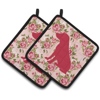 "Caroline's Treasures BB1070-RS-PK-PTHD Boykin Spaniel Shabby Chic Pink Roses Pot Holders (1 Pair), 7.5"" x 7.5"", Multicolor"