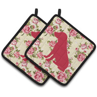 "Caroline's Treasures Boykin Spaniel Shabby Chic Yellow Roses Pair of Pot Holders BB1070-RS-YW-PTHD, 7.5HX7.5W, Multicolor"