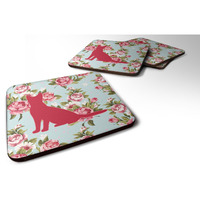 "Caroline's Treasures BB1071-RS-BU-FC Cat Shabby Chic Blue Roses Foam Coasters (Set of 4), 3.5"" H x 3.5"" W, Multicolor"