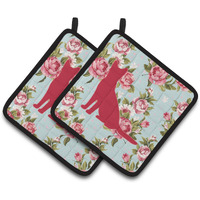 "Caroline's Treasures Cat Shabby Chic Blue Roses Pair of Pot Holders BB1071-RS-BU-PTHD, 7.5HX7.5W, Multicolor"
