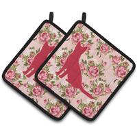 "Caroline's Treasures Cat Shabby Chic Pink Roses Pair of Pot Holders BB1071-RS-PK-PTHD, 7.5HX7.5W, Multicolor"