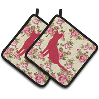 "Caroline's Treasures Cat Shabby Chic Yellow Roses Pair of Pot Holders BB1071-RS-YW-PTHD, 7.5HX7.5W, Multicolor"