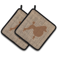 "Caroline's Treasures Poodle Faux Burlap & Brown Pair of Pot Holders BB1072-BL-BN-PTHD, 7.5HX7.5W, Multicolor"