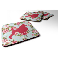 "Caroline's Treasures BB1072-RS-BU-FC Poodle Shabby Chic Blue Roses Foam Coasters (Set of 4), 3.5"" H x 3.5"" W, Multicolor"