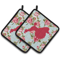 "Caroline's Treasures Poodle Shabby Chic Blue Roses Pair of Pot Holders BB1072-RS-BU-PTHD, 7.5HX7.5W, Multicolor"