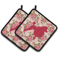 "Caroline's Treasures Poodle Shabby Chic Pink Roses Pair of Pot Holders BB1072-RS-PK-PTHD, 7.5HX7.5W, Multicolor"