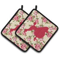 "Caroline's Treasures Poodle Shabby Chic Yellow Roses Pair of Pot Holders BB1072-RS-YW-PTHD, 7.5HX7.5W, Multicolor"