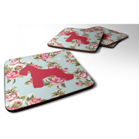 "Caroline's Treasures BB1073-RS-BU-FC Schnauzer Shabby Chic Blue Roses Foam Coasters (Set of 4), 3.5"" H x 3.5"" W, Multicolor"