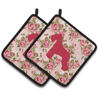"Caroline's Treasures Schnauzer Shabby Chic Pink Roses Pair of Pot Holders BB1073-RS-PK-PTHD, 7.5HX7.5W, Multicolor"