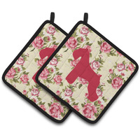 "Caroline's Treasures Schnauzer Shabby Chic Yellow Roses Pair of Pot Holders BB1073-RS-YW-PTHD, 7.5HX7.5W, Multicolor"