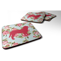 "Caroline's Treasures BB1074-RS-BU-FC Curly Coated Retriever Shabby Chic Blue Roses Foam Coasters (Set of 4), 3.5"" H x 3.5"" W, Multicolor"