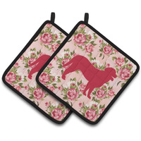"Caroline's Treasures Curly Coated Retriever Shabby Chic Pink Roses Pair of Pot Holders BB1074-RS-PK-PTHD, 7.5HX7.5W, Multicolor"