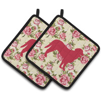 "Caroline's Treasures Curly Coated Retriever Shabby Chic Yellow Roses Pair of Pot Holders BB1074-RS-YW-PTHD, 7.5HX7.5W, Multicolor"