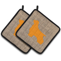 "Caroline's Treasures Cocker Spaniel Faux Burlap & Orange Pair of Pot Holders BB1075-BL-OR-PTHD, 7.5HX7.5W, Multicolor"