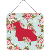 "Caroline's Treasures Cocker Spaniel Shabby Chic Blue Roses Wall or Door Hanging Prints, 6 x 6"", Multicolor"