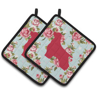 "Caroline's Treasures BB1075-RS-BU-PTHD Cocker Spaniel Shabby Chic Blue Roses Pot Holders (1 Pair), 7.5"" x 7.5"", Multicolor"