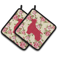 "Caroline's Treasures Cocker Spaniel Shabby Chic Yellow Roses Pair of Pot Holders BB1075-RS-YW-PTHD, 7.5HX7.5W, Multicolor"
