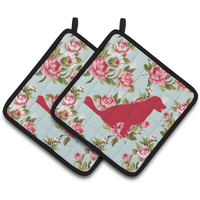 "Caroline's Treasures BB1076-RS-BU-PTHD Labrador Shabby Chic Blue Roses Pot Holders (1 Pair), 7.5"" x 7.5"", Multicolor"
