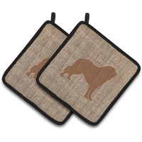 "Caroline's Treasures Tibetial Mastiff Faux Burlap & Brown Pair of Pot Holders BB1077-BL-BN-PTHD, 7.5HX7.5W, Multicolor"