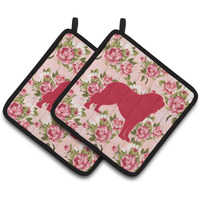 "Caroline's Treasures BB1077-RS-PK-PTHD Tibetial Mastiff Shabby Chic Pink Roses Pot Holders (1 Pair), 7.5"" x 7.5"", Multicolor"
