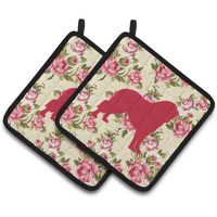 "Caroline's Treasures Tibetial Mastiff Shabby Chic Yellow Roses Pair of Pot Holders BB1077-RS-YW-PTHD, 7.5HX7.5W, Multicolor"