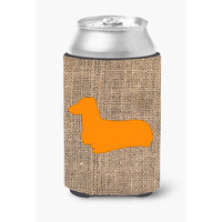 Dachshund Burlap and Orange Can or Bottle Beverage Insulator Hugger
