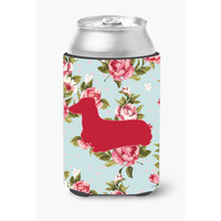 Dachshund Shabby Chic Blue Roses Can or Bottle Beverage Insulator Hugger BB1078