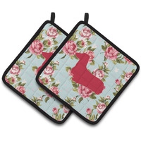"Caroline's Treasures Dachshund Shabby Chic Blue Roses Pair of Pot Holders BB1078-RS-BU-PTHD, 7.5HX7.5W, Multicolor"