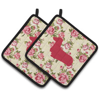 "Caroline's Treasures Dachshund Shabby Chic Yellow Roses Pair of Pot Holders BB1078-RS-YW-PTHD, 7.5HX7.5W, Multicolor"