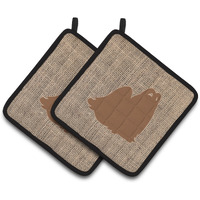 "Caroline's Treasures Maltese Faux Burlap & Brown Pair of Pot Holders BB1079-BL-BN-PTHD, 7.5HX7.5W, Multicolor"
