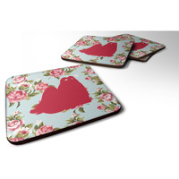 "Caroline's Treasures BB1079-RS-BU-FC Maltese Shabby Chic Blue Roses Foam Coasters (Set of 4), 3.5"" H x 3.5"" W, Multicolor"