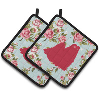 "Caroline's Treasures Maltese Shabby Chic Blue Roses Pair of Pot Holders BB1079-RS-BU-PTHD, 7.5HX7.5W, Multicolor"