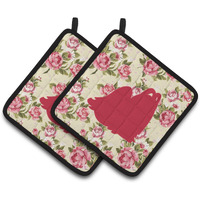 "Caroline's Treasures Maltese Shabby Chic Yellow Roses Pair of Pot Holders BB1079-RS-YW-PTHD, 7.5HX7.5W, Multicolor"