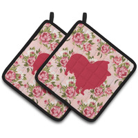 "Caroline's Treasures Sheltie Shabby Chic Pink Roses Pair of Pot Holders BB1080-RS-PK-PTHD, 7.5HX7.5W, Multicolor"
